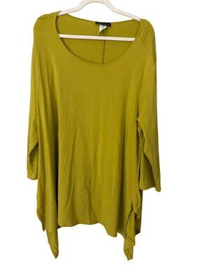 Reina Lee Tunic Top Plus Size 2X Asymmetrical Hem 3/4 Sleeve Tee Green Lagenlook